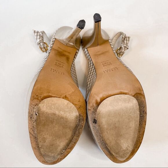 Stuart Weitzman Tan Gingham Platform Pumps Size 9 - Picture 7 of 12
